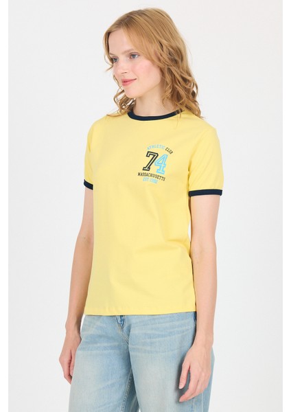 Sarı Yazı Baskılı Regular Fit Ribana Detaylı Tişört 6325 fiyatları