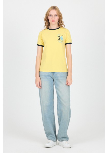 Sarı Yazı Baskılı Regular Fit Ribana Detaylı Tişört 6325 modelleri