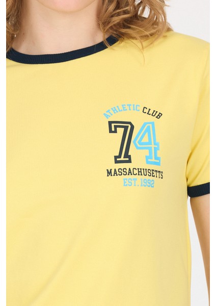 Sarı Yazı Baskılı Regular Fit Ribana Detaylı Tişört 6325 fırsatları