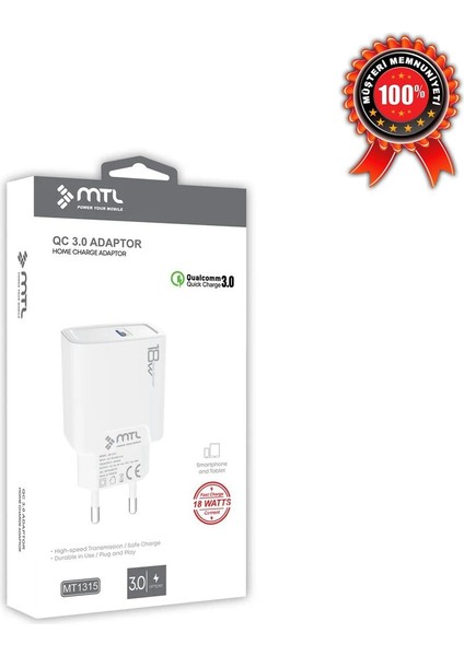 3 Amper 18W USB Hızlı Ev Tipi Şarj Adaptörü MT-A1315
