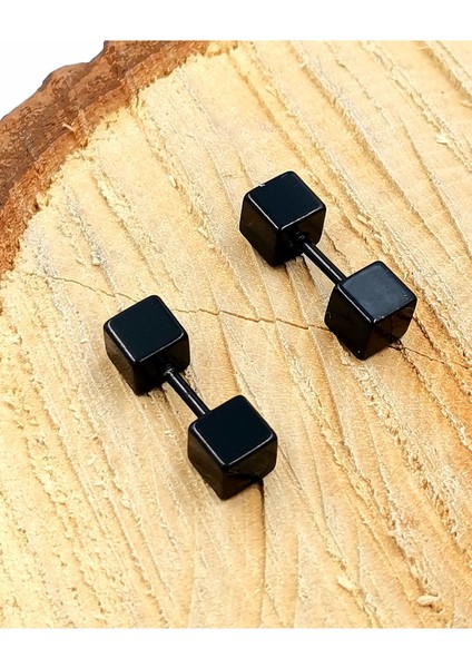 Siyah Renk Iki Ucu Kare Küpe