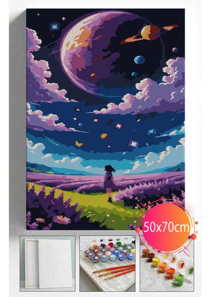 Sayılarla Boyama Seti Numaralı Tuval Fırça Boya Dahil Kasnaklı Set 50X70 cm - Uzay Gökyüzü