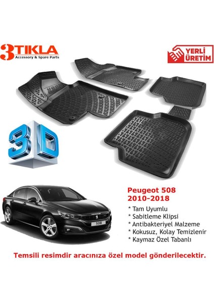 Peugeot 508 2010-2018 Premium 3D Havuzlu Paspas Seti