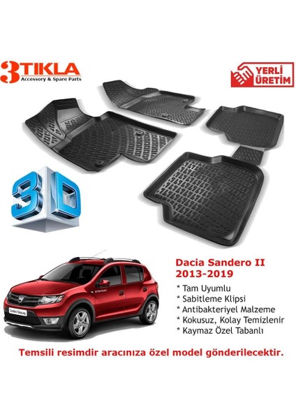 Dacia Sandero Iı 2013-2019 Premium 3D Havuzlu Paspas Seti