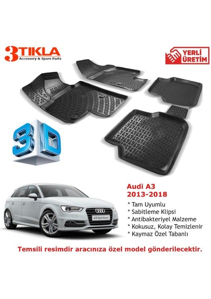 Audi A3 8V 2013-2016 Premium 3D Havuzlu Paspas Seti
