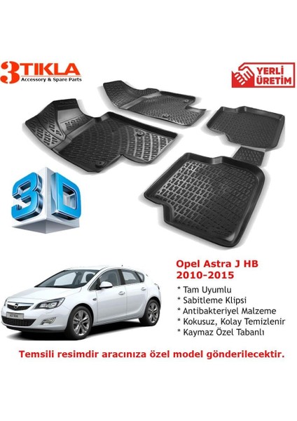 Opel Astra J Hb 2010-2015 Premium 3D Havuzlu Paspas Seti