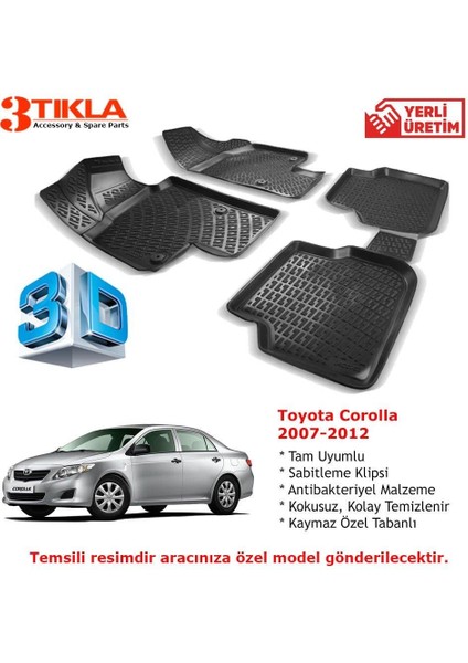 Toyota Corolla 2007-2012 Premium 3D Havuzlu Paspas Seti