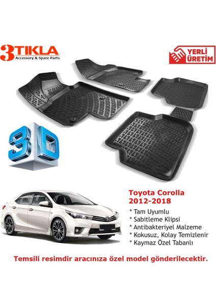 Toyota Corolla 2012-2018 Premium 3D Havuzlu Paspas Seti
