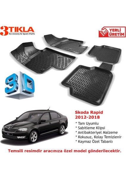 Skoda Rapid 2012-2018 Premium 3D Havuzlu Paspas Seti