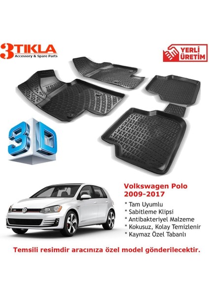 Volkswagen Polo 2009-2017 Premium 3D Havuzlu Paspas Seti