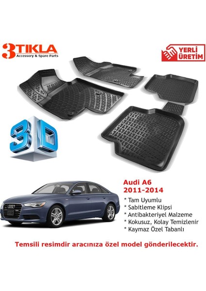 Audi A6 2011-2018 Premium 3D Havuzlu Paspas Seti