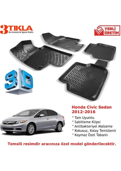 Honda Civic Sedan 2012-2016 Premium 3D Havuzlu Paspas Seti