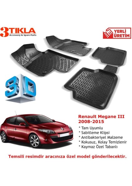 Renault Megane III 2008-2015 Premium 3D Havuzlu Paspas Seti
