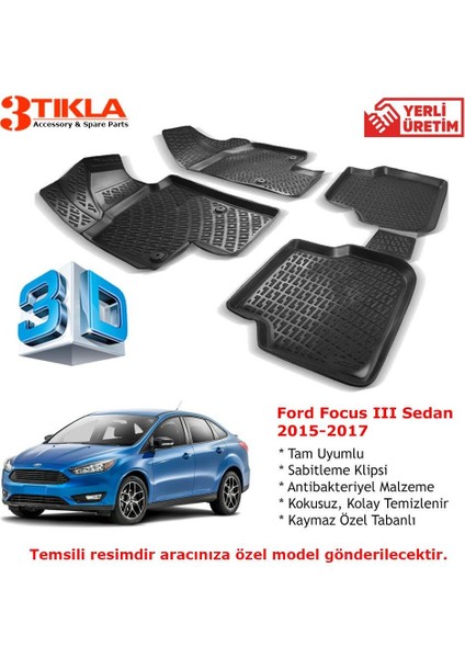 Ford Focus Iıı Sedan 2014-2018 Premium 3D Havuzlu Paspas Seti