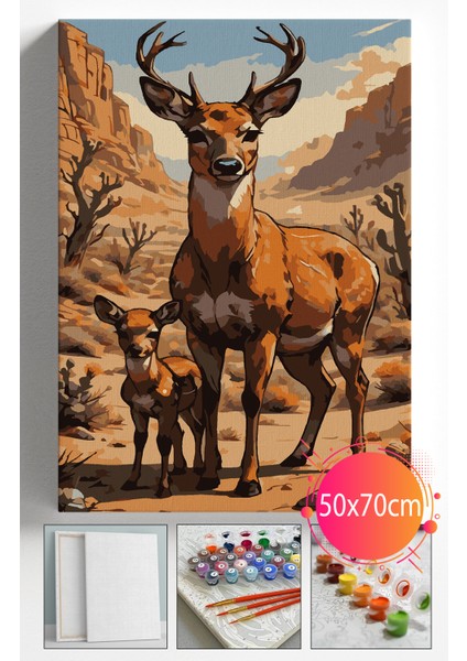 Sayılarla Boyama Seti Numaralı Tuval Fırça Boya Dahil Kasnaklı Set 50X70 cm - Yavru Geyik