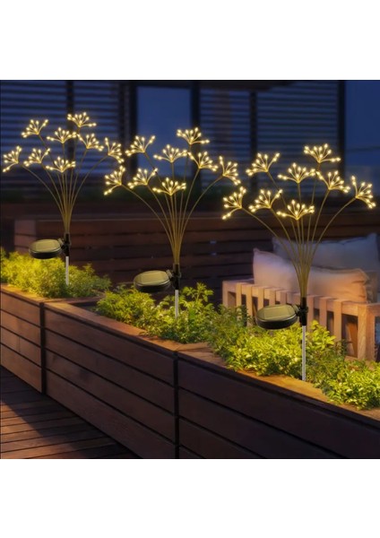 Güneş Enerjili 80 LED Sarı Renk Yıldız Patlaması LED Bahçe Aydınlatma Solar Bahçe Süsü SGE1004 modelleri