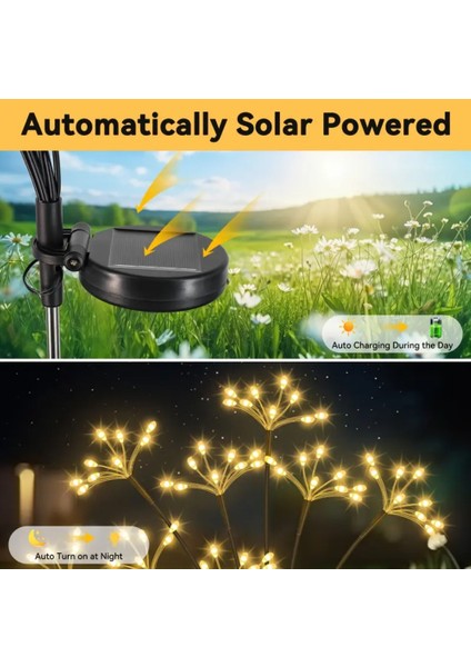 Güneş Enerjili 80 LED Sarı Renk Yıldız Patlaması LED Bahçe Aydınlatma Solar Bahçe Süsü SGE1004 fırsatları