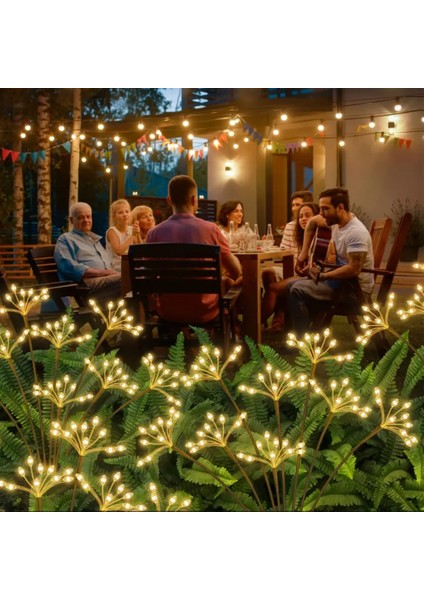 Güneş Enerjili 80 LED Sarı Renk Yıldız Patlaması LED Bahçe Aydınlatma Solar Bahçe Süsü SGE1004