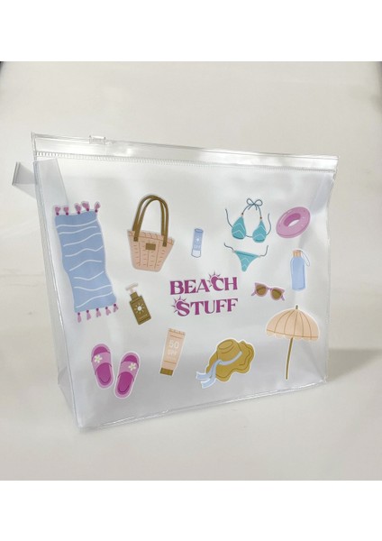 Şeffaf Beach Stuff Baskılı Çok Amaçlı Çanta
