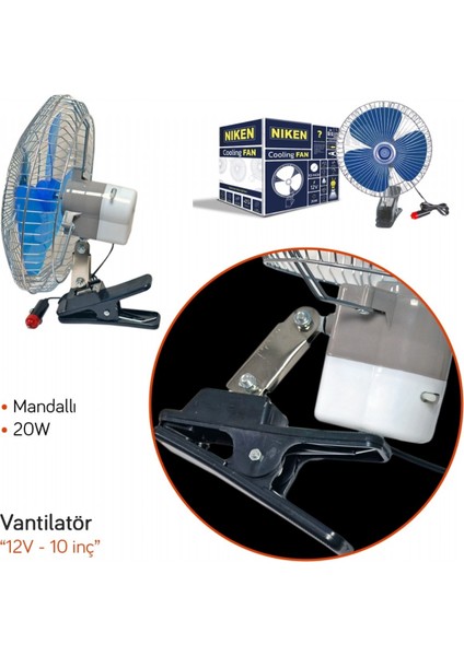 Araç Vantilatörü 12V 10 Inç 20W Mandallı fiyatları