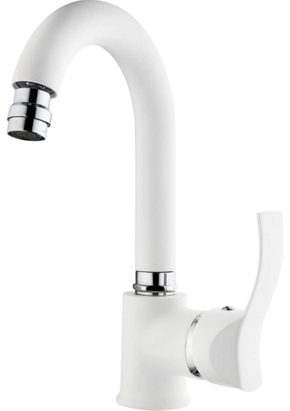 Akdeniz Beyaz Krom Kuğu Lavabo Musluk Bataryası AKD401-K