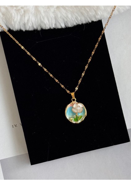 Mavi Sanat Beyaz Çiçekli Luxury Çelik Kolye fiyatları