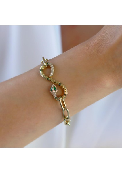 Yılan Sonsuzluk Modeli Gold Kaplama Zirkon Taşlı Bileklik modelleri