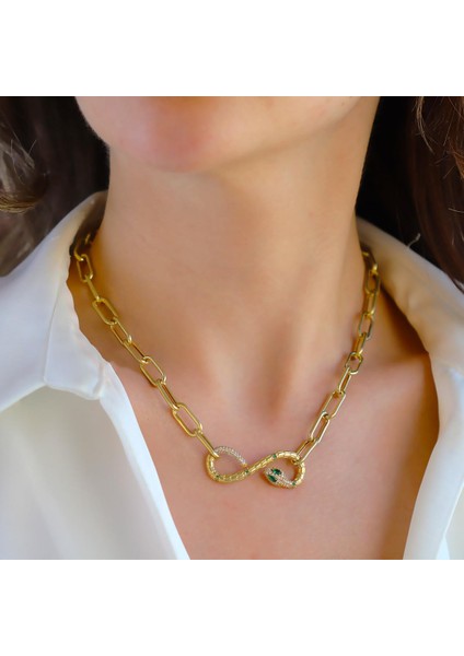 Yılan Sonsuzluk Modeli Gold Kaplama Zirkon Taşlı Kolye