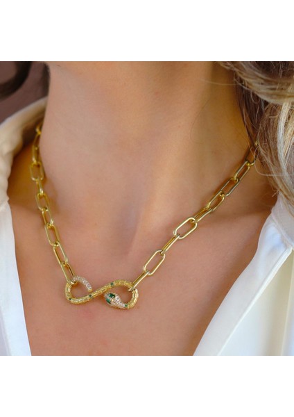 Yılan Sonsuzluk Modeli Gold Kaplama Zirkon Taşlı Kolye fiyatları
