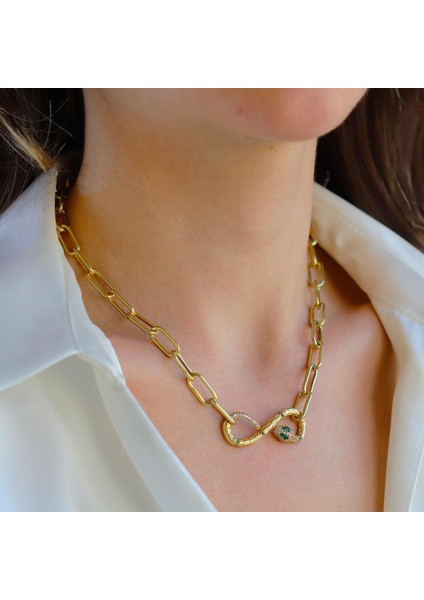 Yılan Sonsuzluk Modeli Gold Kaplama Zirkon Taşlı Kolye modelleri