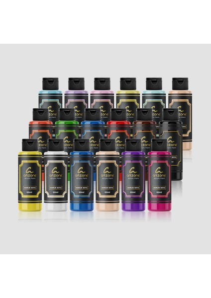 Akrilik Boya Seti 18 Renk x 60ML. (Palet ve 2 Fırça Hediye)