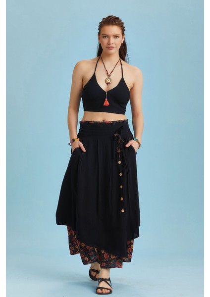 Bohem Tarz Düğme Detaylı Kloş Etek fiyatları