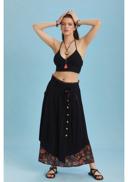 Bohem Tarz Düğme Detaylı Kloş Etek modelleri