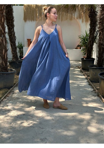 Yazlık Keten Askılı Oversize Elbise fırsatları