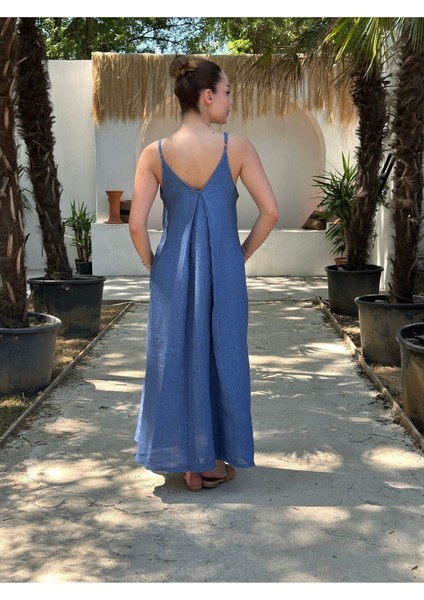 Yazlık Keten Askılı Oversize Elbise
