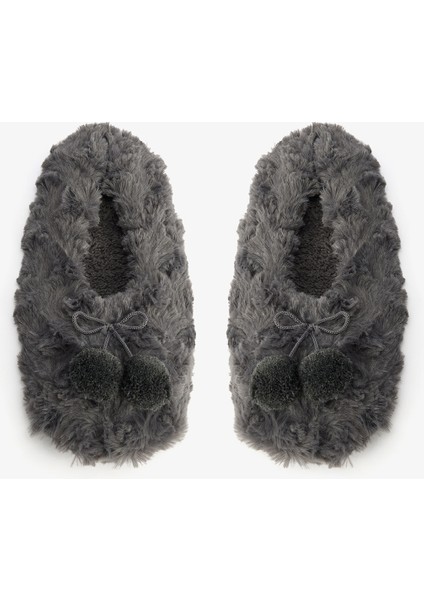 Gri Cozy Ponponlu Ev Patiği
