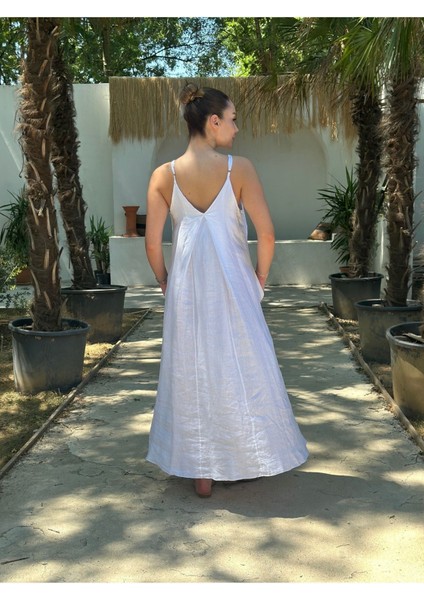 Yazlık Keten Askılı Oversize Elbise