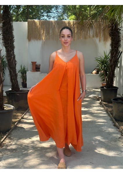 Yazlık Keten Askılı Oversize Elbise fiyatları