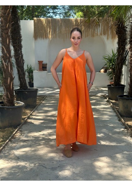 Yazlık Keten Askılı Oversize Elbise fırsatları