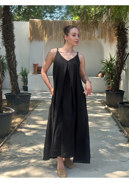 Yazlık Keten Askılı Oversize Elbise fiyatları