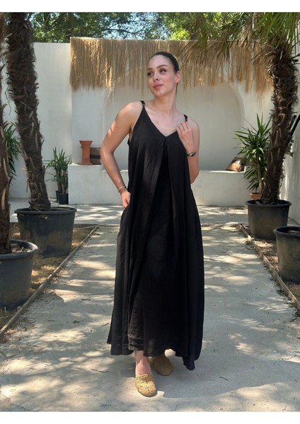 Yazlık Keten Askılı Oversize Elbise modelleri