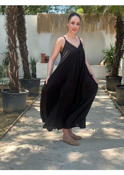 Yazlık Keten Askılı Oversize Elbise indirimleri