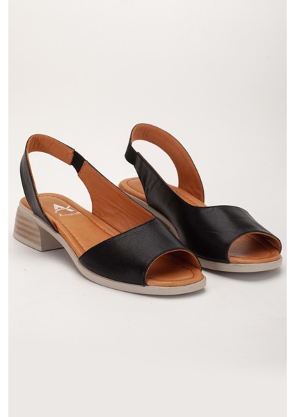 Kadın Hakiki Deri Günlük Alçak Topuklu Sandalet Siyah - Krep Taban fırsatları