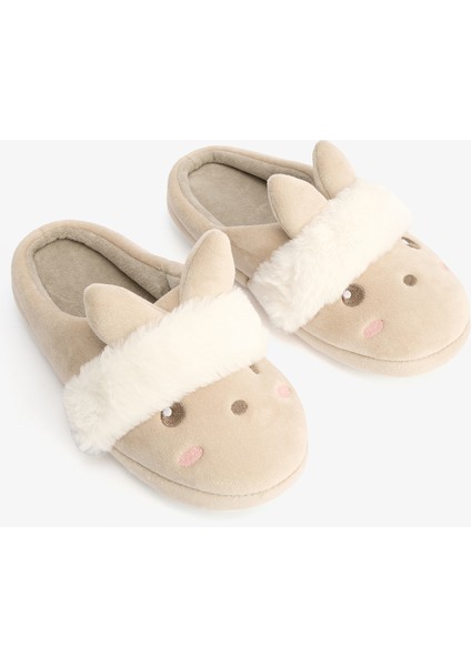 Bej Sevimli Tavşan Nakışlı Ev Terliği fiyatları