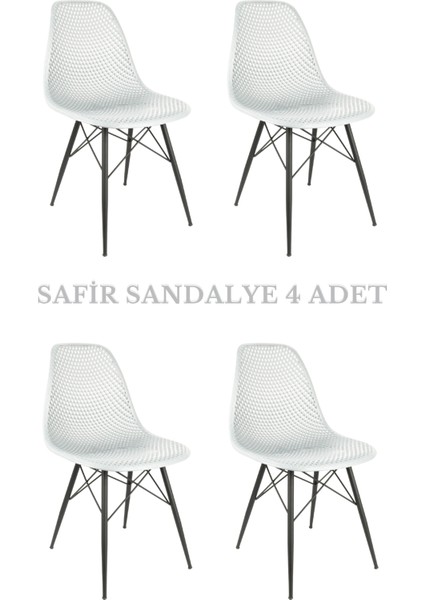 Safir Sandalye – Metal Ayaklı Modern Mutfak Kafe Restoran Ofis Sandalyesi 4'lü Set - BEYAZ