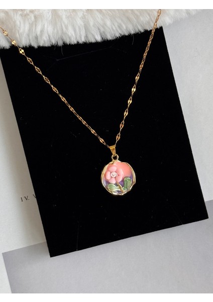 Pembe Çiçek Luxury Sanat Çelik Kolye fiyatları