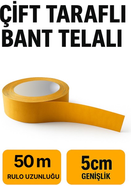 ÇİFT TARAFLI BANT TELALI (50 mt Uzunluk, 5cm Genişlik)