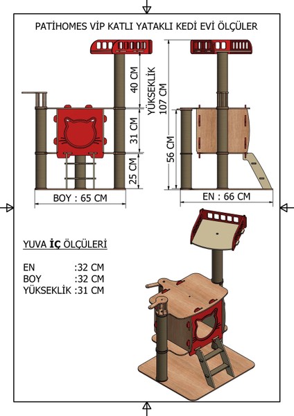 Vip Katlı Yataklı Tırmalamalı Kedi Evi modelleri