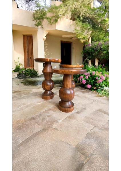 Yan Sehpa Takımı 3’lü – Ahşap Mantar Model Açık Ceviz Renkli Set fiyatları