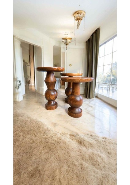 Yan Sehpa Takımı 3’lü – Ahşap Mantar Model Açık Ceviz Renkli Set modelleri